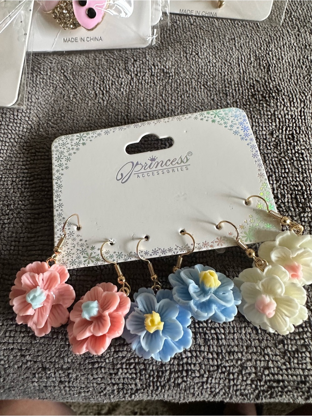 Floral Drop Earrings Set - Pink, Blue, Cream